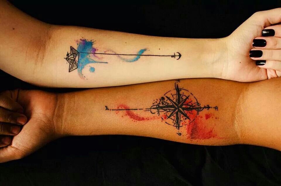 Anchor Compass Couple Tattoo